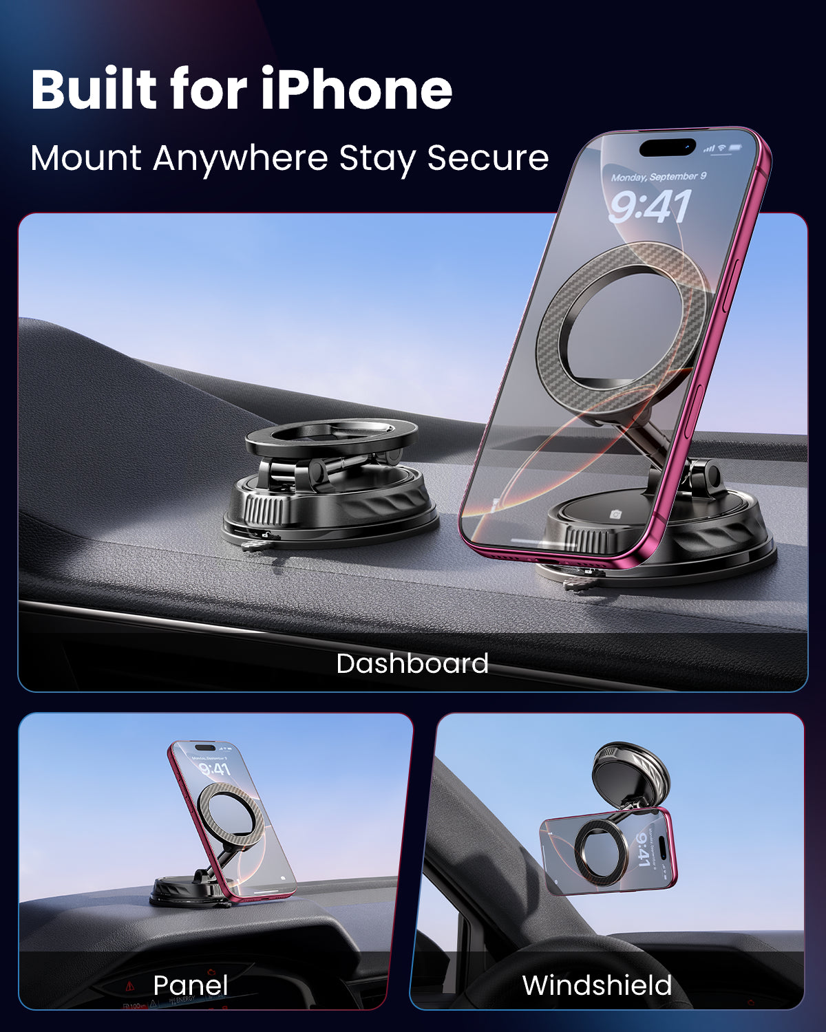 Magnetic Car Phone Mount, 360° Rotation Holder for iPhone 12-17