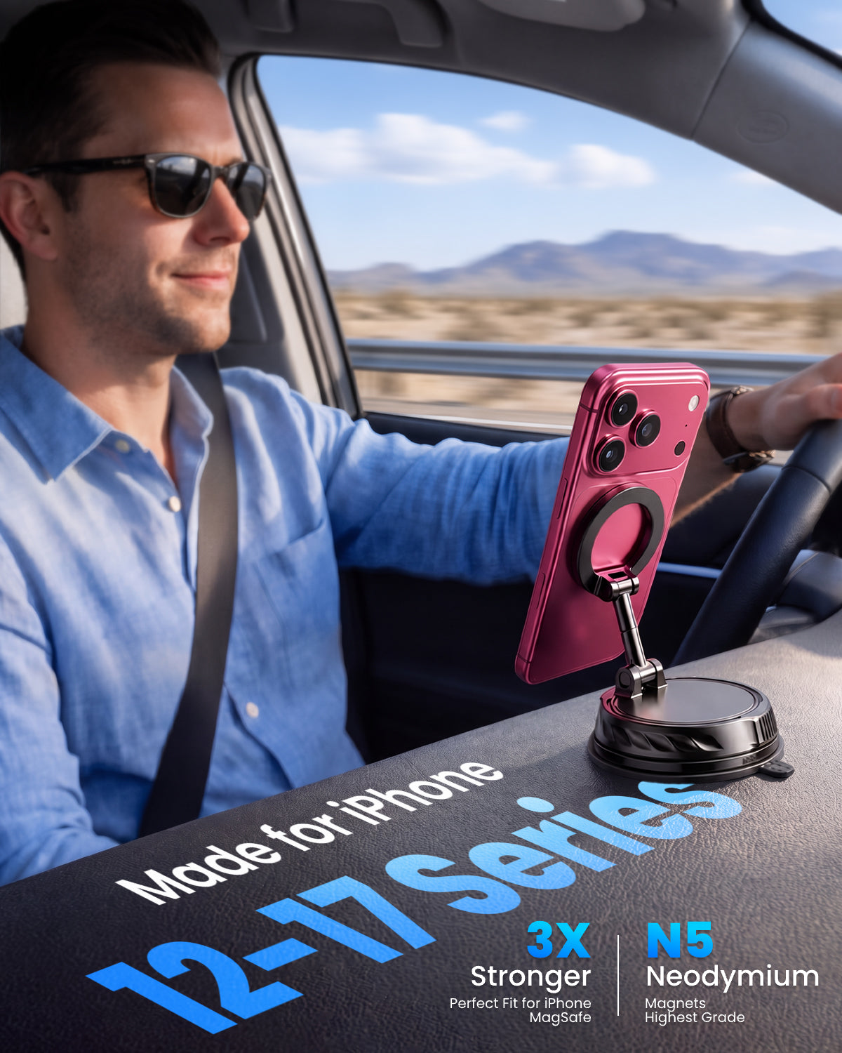 Magnetic Car Phone Mount, 360° Rotation Holder for iPhone 12-17