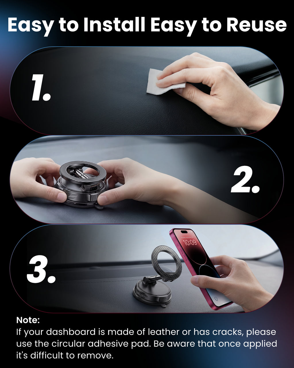 Magnetic Car Phone Mount, 360° Rotation Holder for iPhone 12-17
